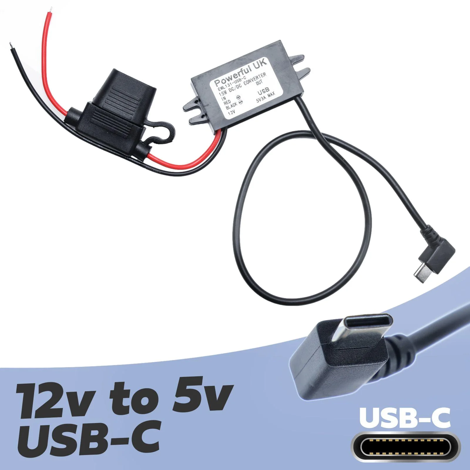 12v to 5v (3A) USB-C Plug Adapter Kit