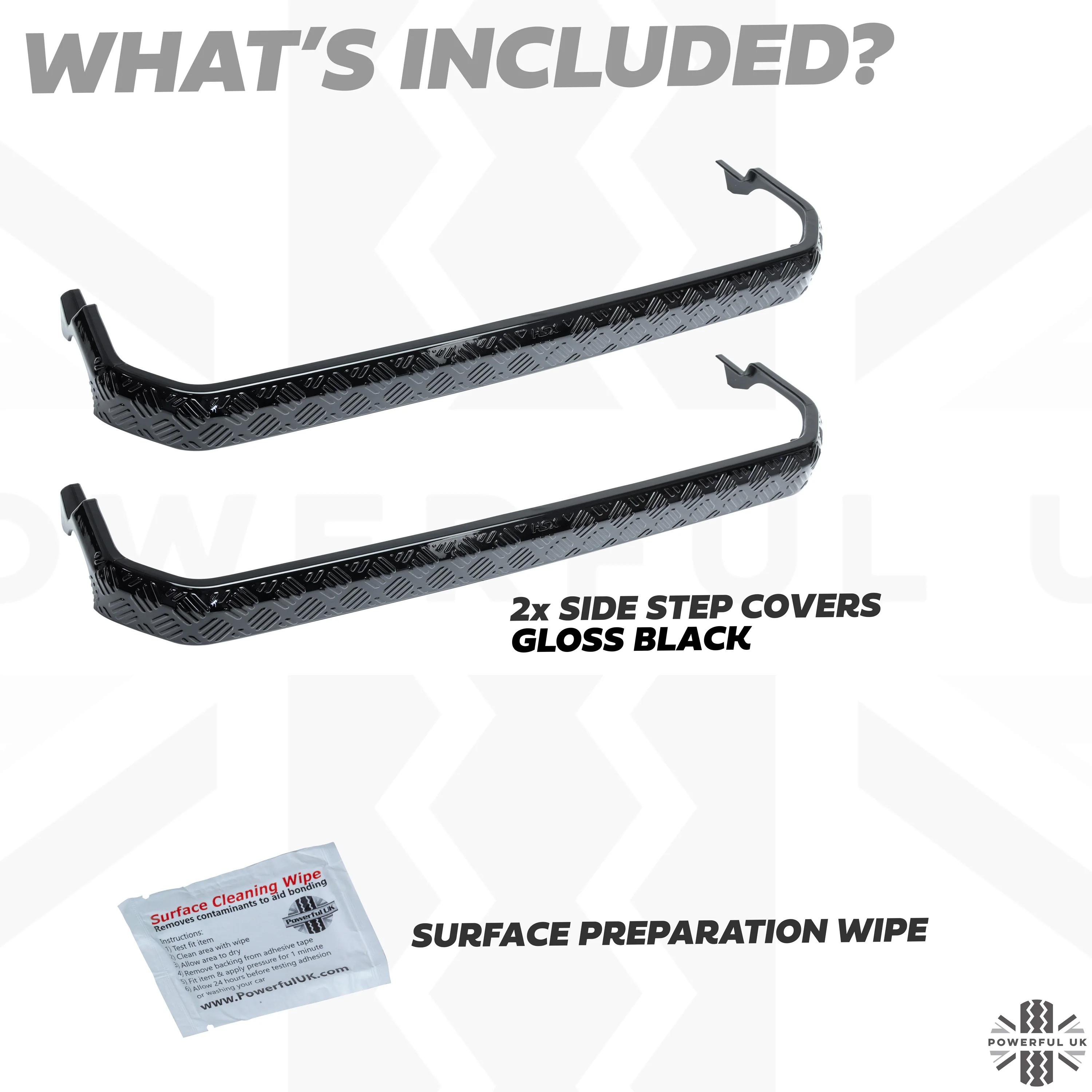 2x Chequer Plate Side Step Covers for Land Rover Defender L663 (90) - Gloss Black - Image 4