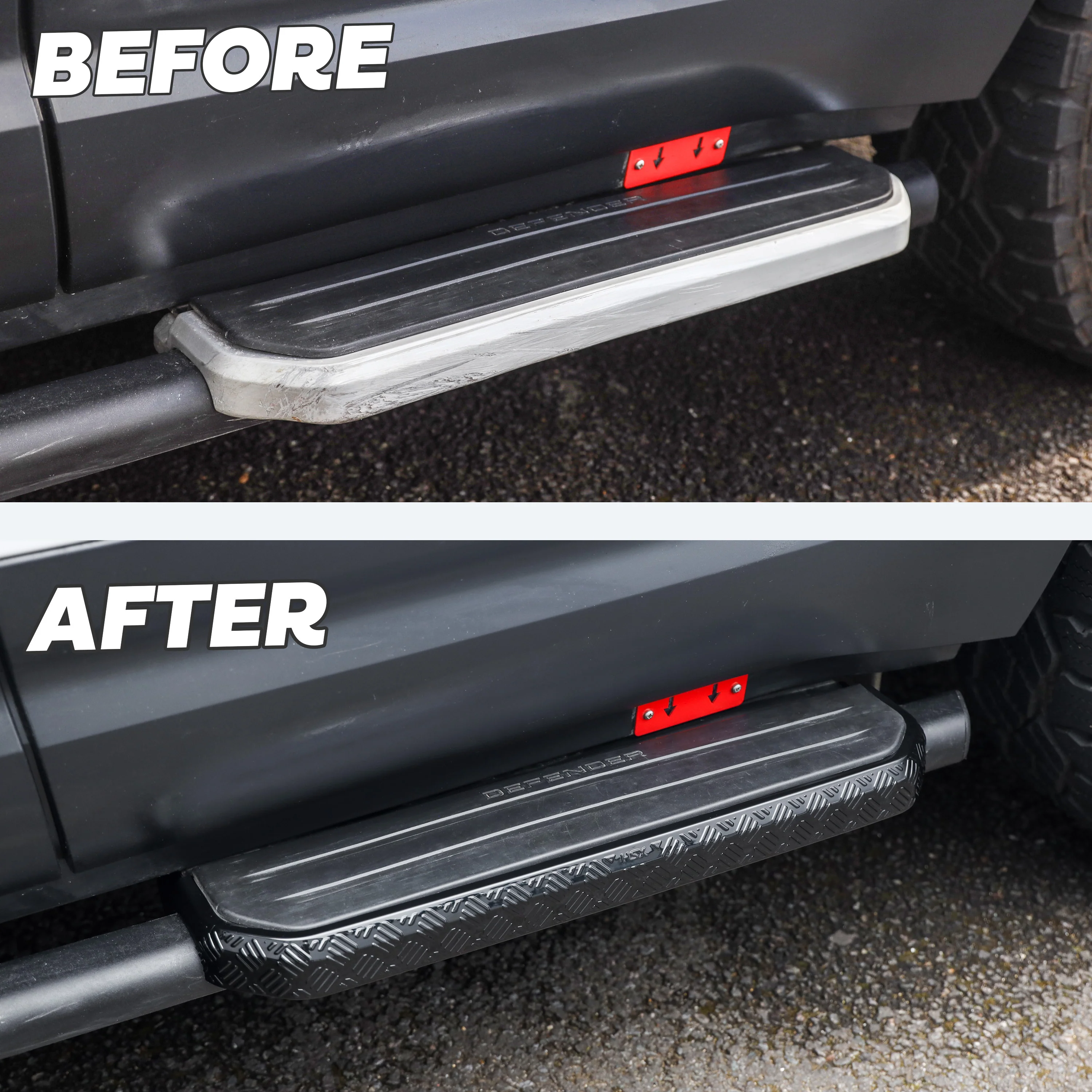 2x Chequer Plate Side Step Covers for Land Rover Defender L663 (90) - Gloss Black - Image 5