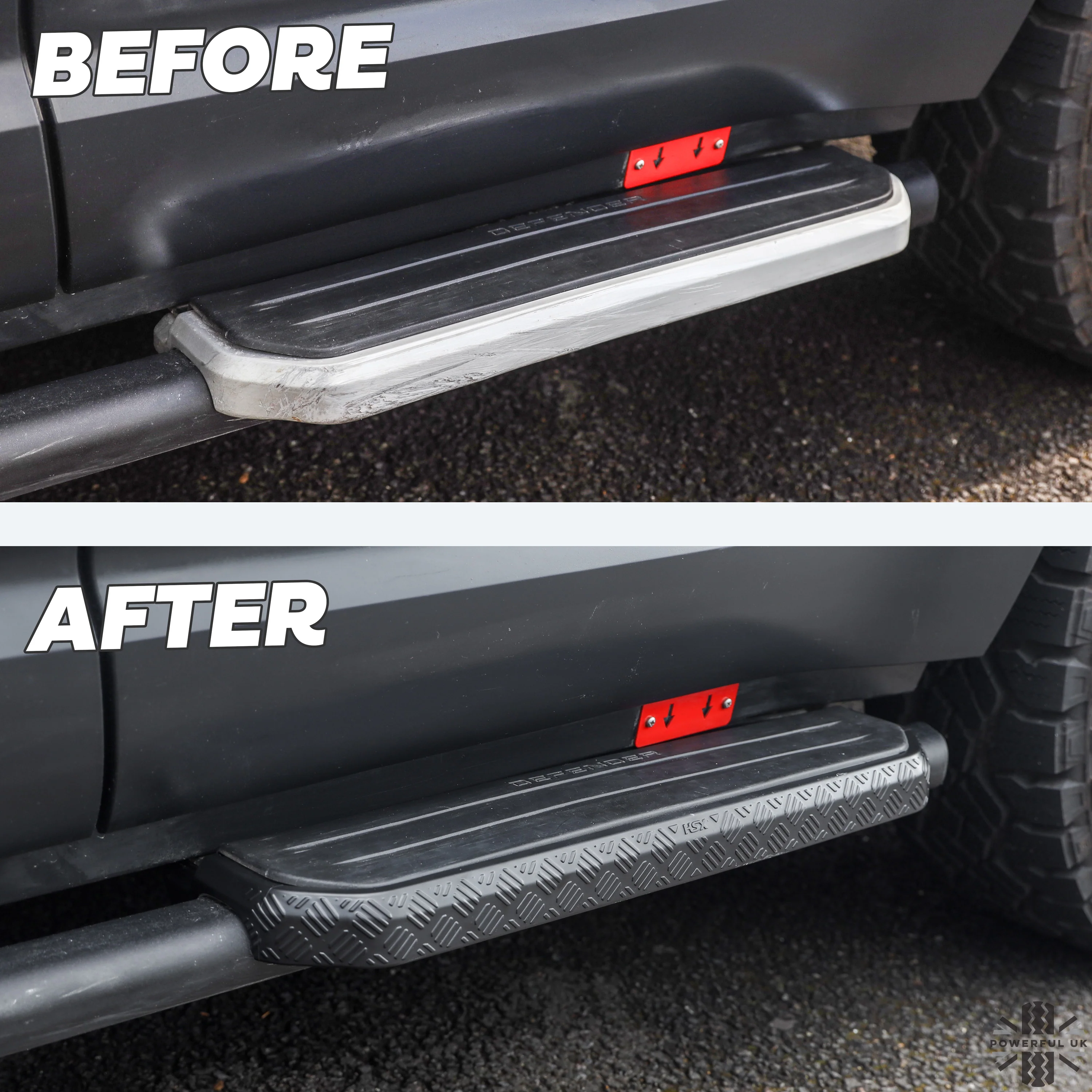 2x Chequer Plate Side Step Covers for Land Rover Defender L663 (90) - Satin Black - Image 7
