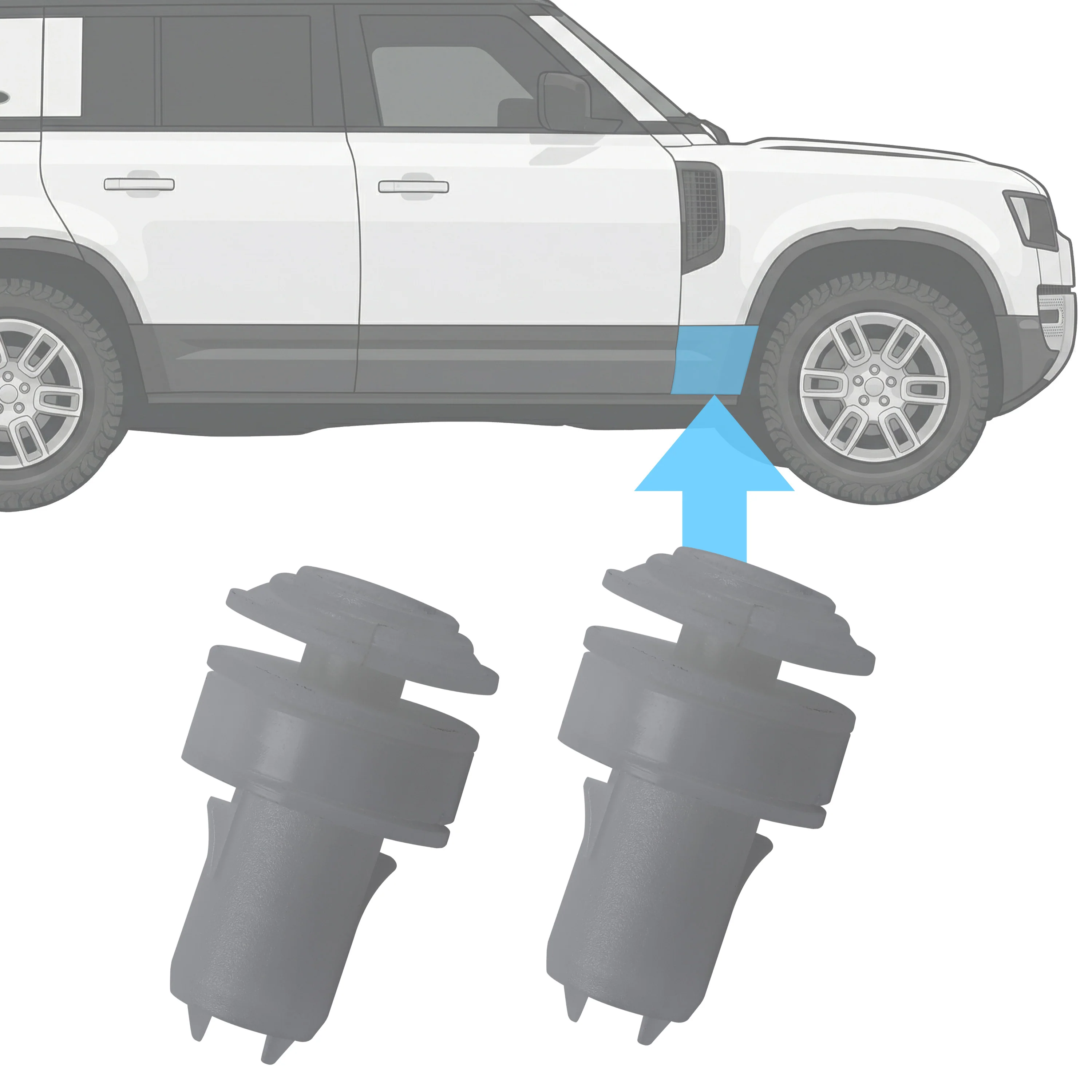 2x Top Hat Clips for L1/R1 Lower Door Mouldings for Land Rover Defender L663