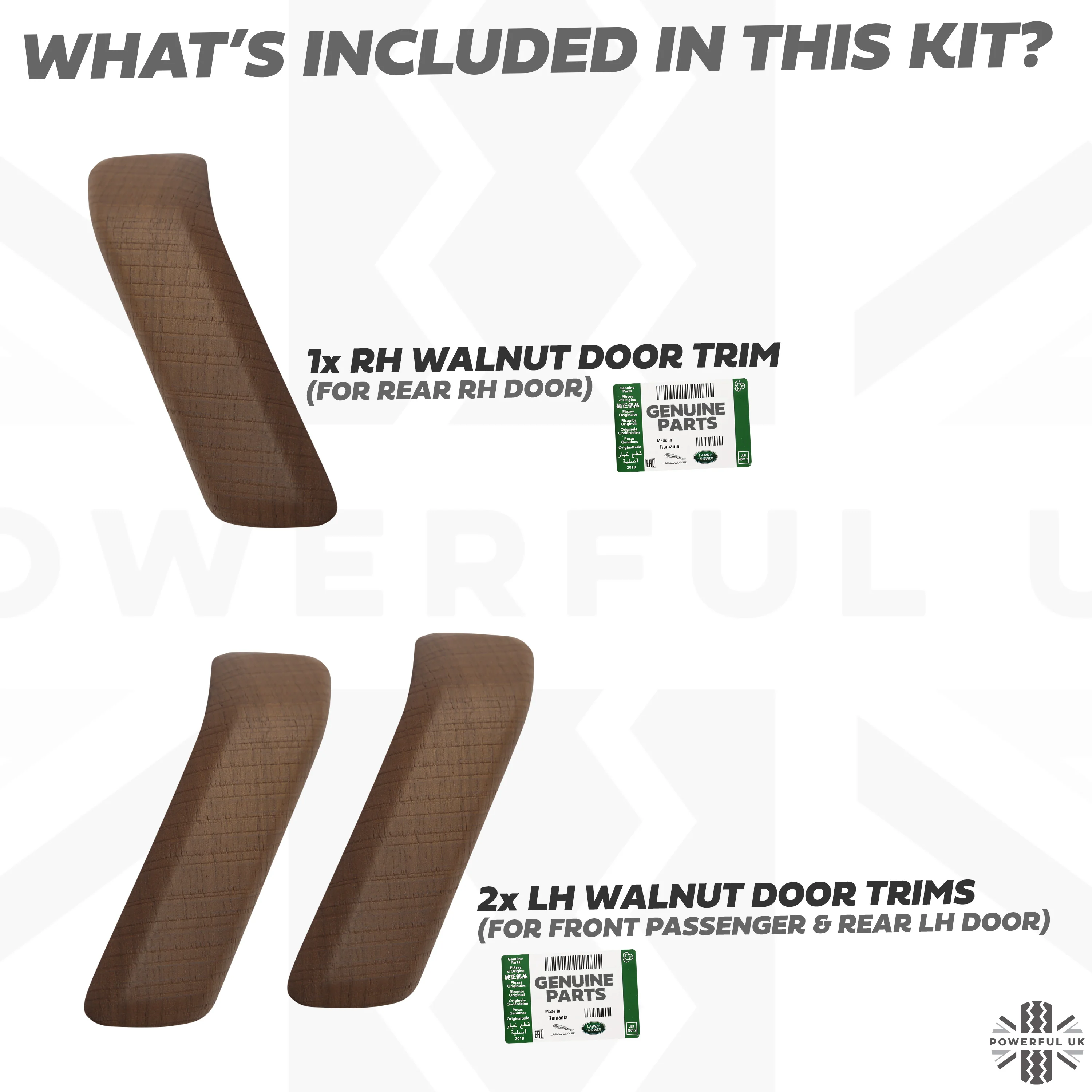 3pc Interior Door Pull Finishers (Genuine) in Walnut for Defender L663 110/130 - RHD - Image 2