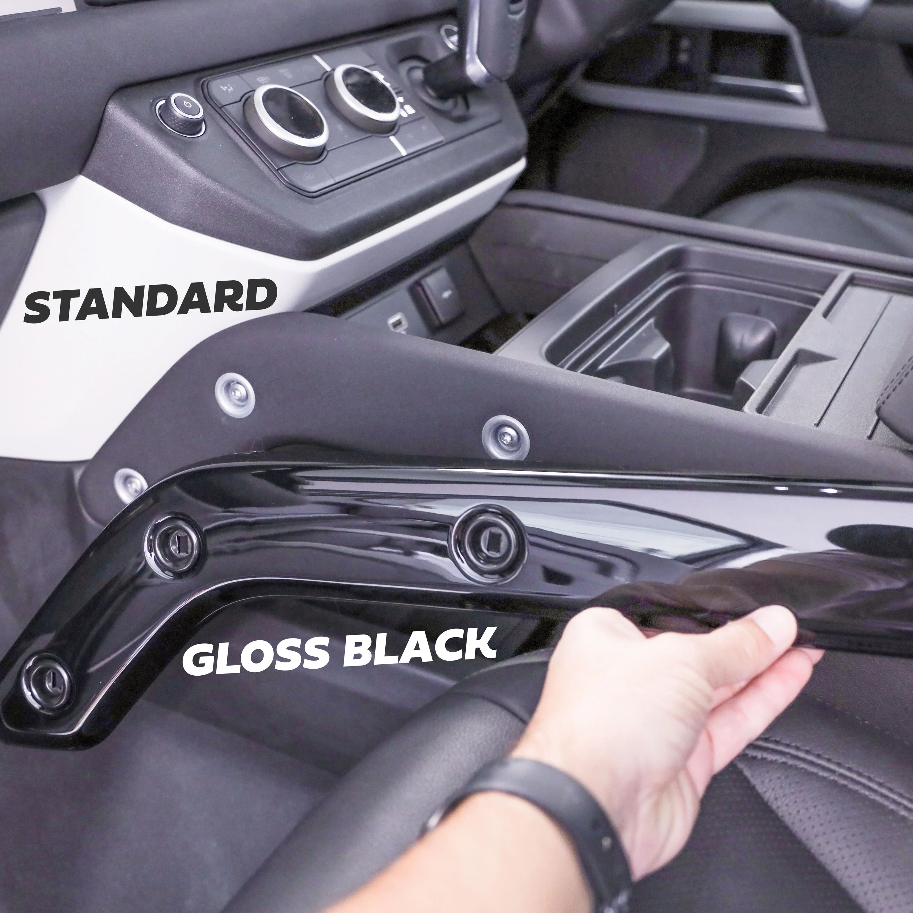 5pc Gloss Black Interior Trim Kit (Centre console & door pulls) for Land Rover Defender - 110/130 - RHD - Image 4