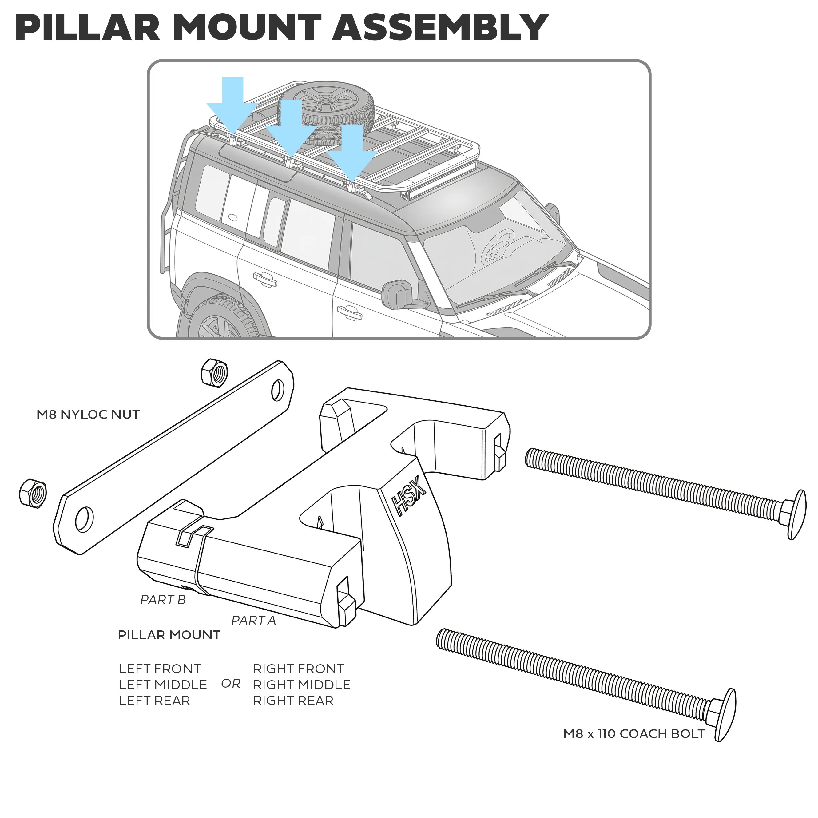 Awning Pillar Mount for Expedition Roof Rack for Land Rover Defender L663 110 - Right - Image 13