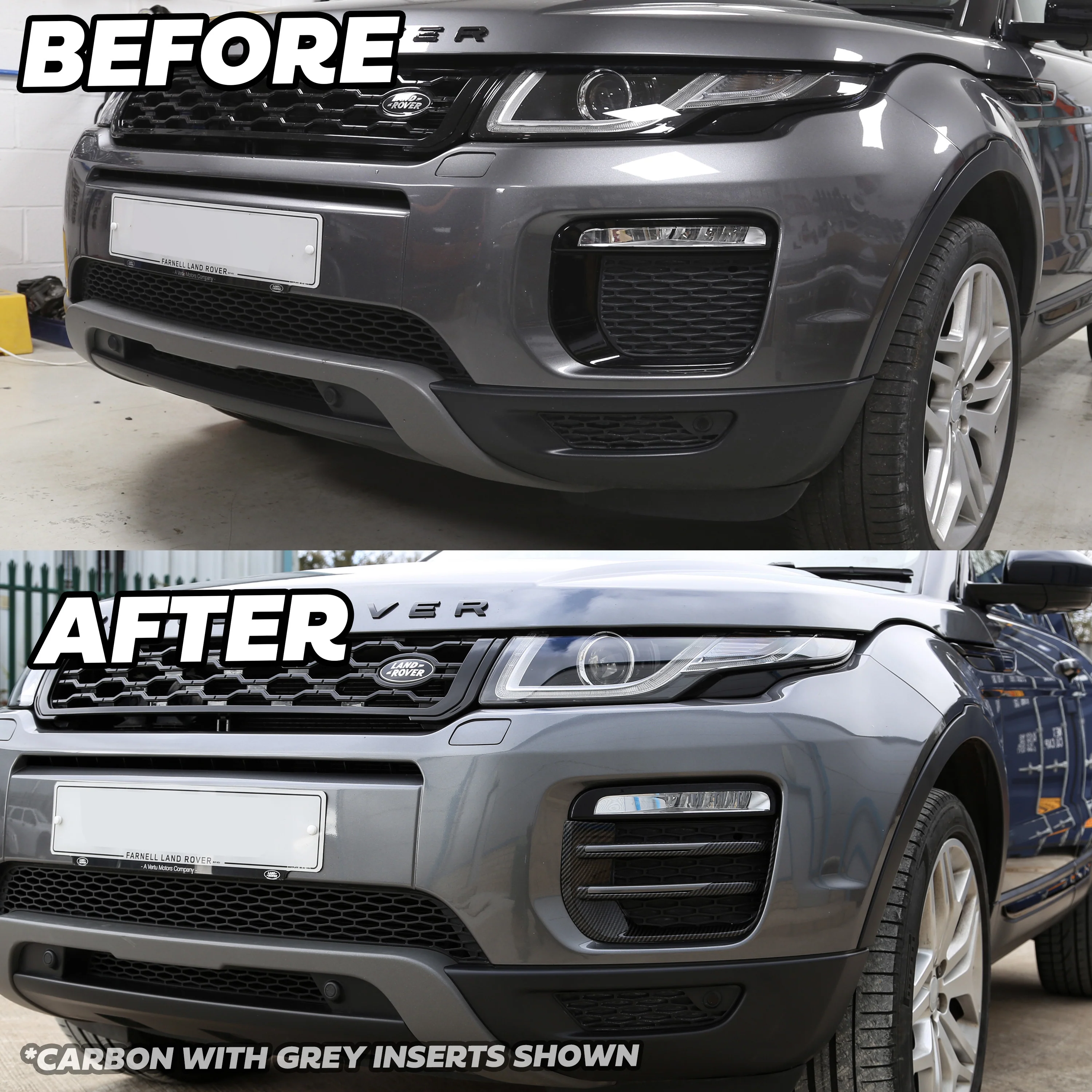 Black Front fog Surrounds with Silver Inserts for Range Rover Evoque SE & HSE (2016-19) - Image 8