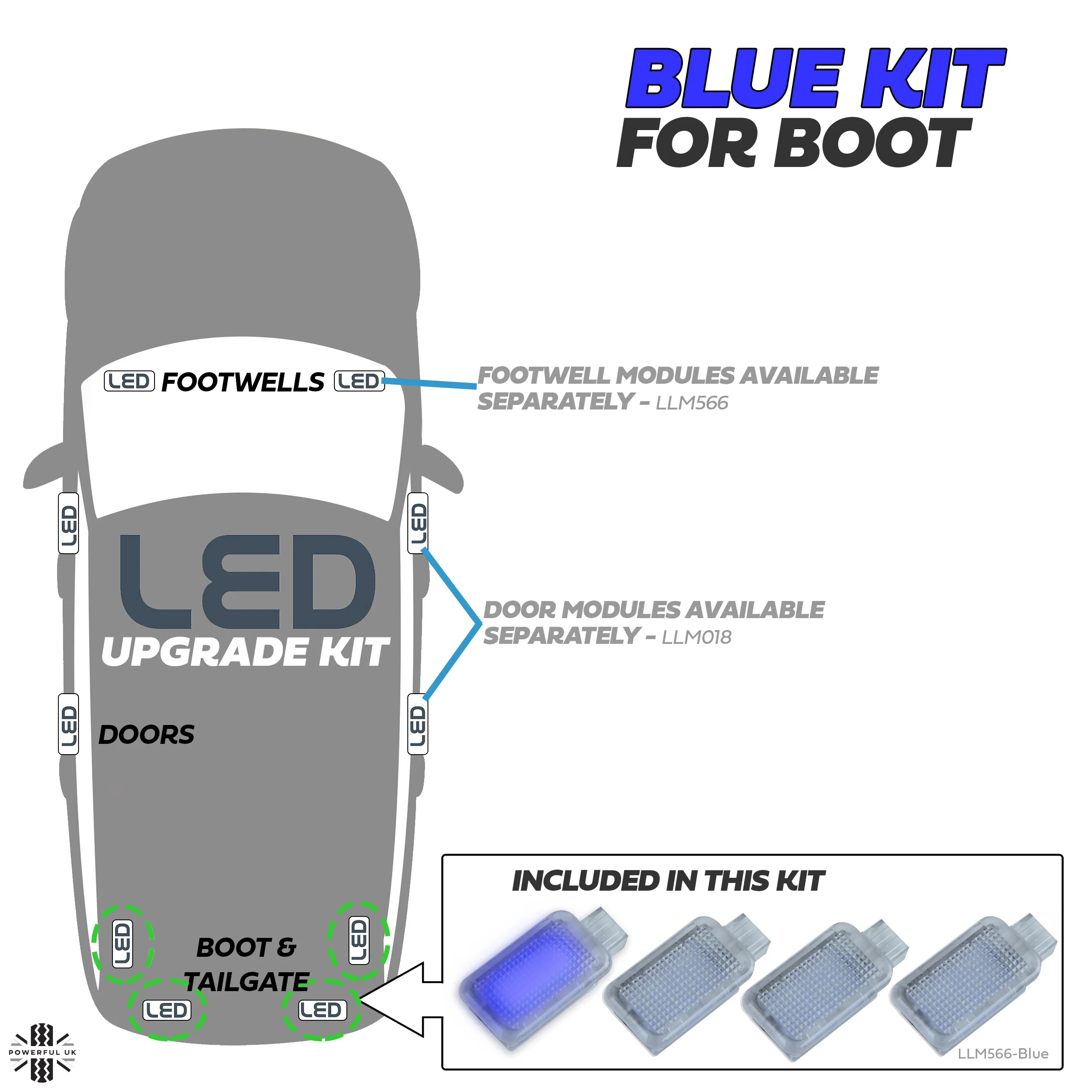 BLUE LED interior boot lamp upgrade for Land Rover Discovery 5 (4pc) - Image 3