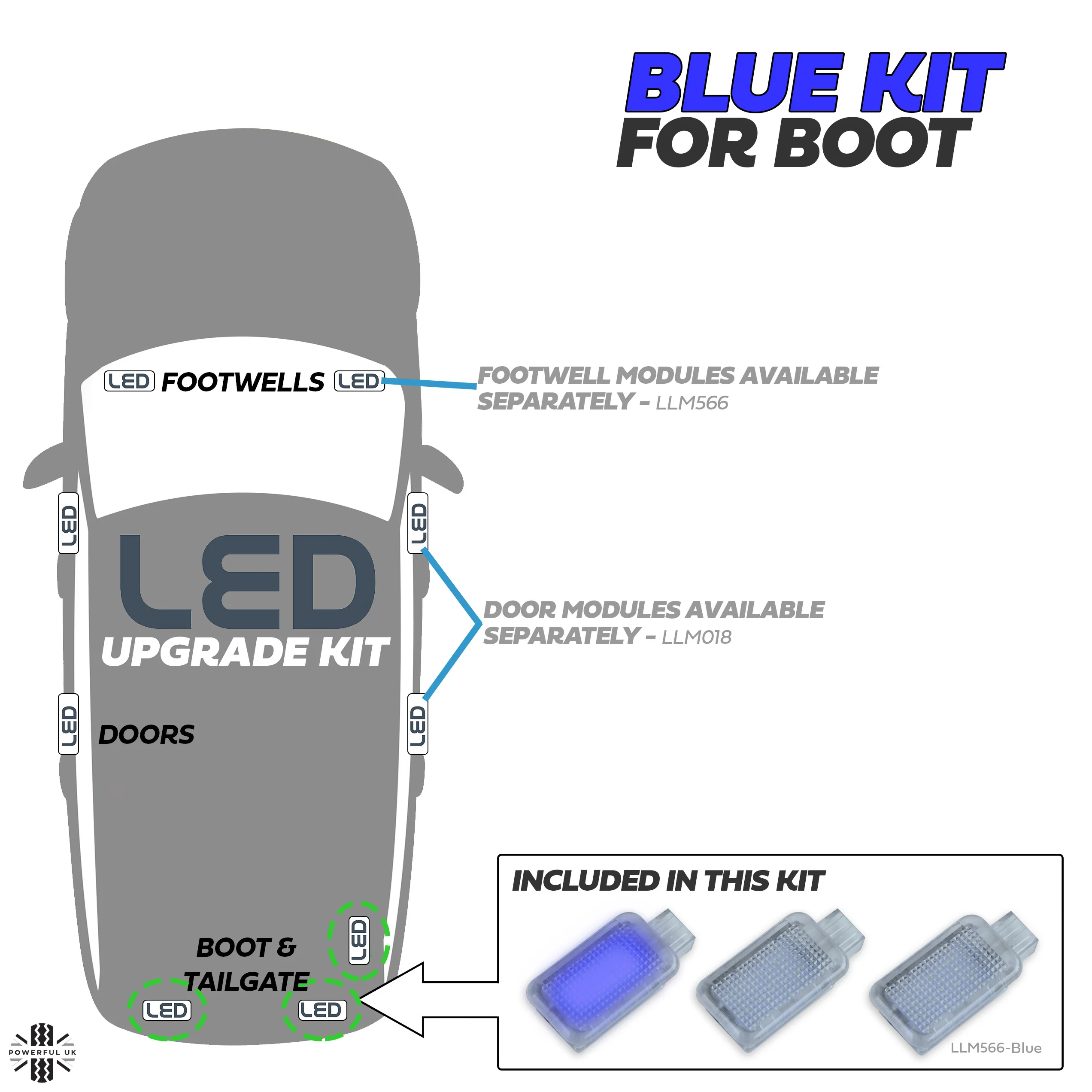 BLUE LED interior boot lamp upgrade for Range Rover L405 (3pc) - Image 3