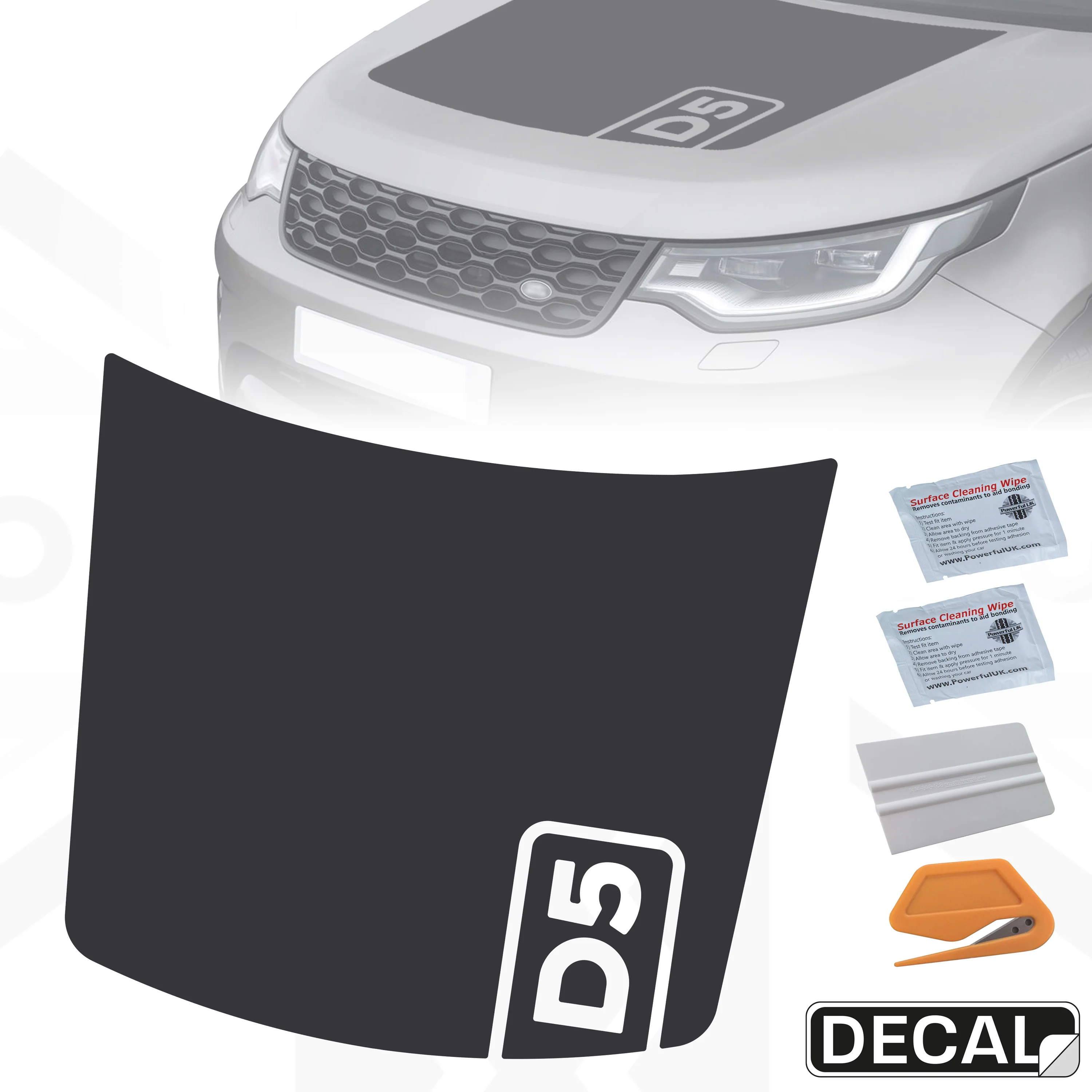 Bonnet Decal with D5 insert - Matt Black for Land Rover Discovery 5