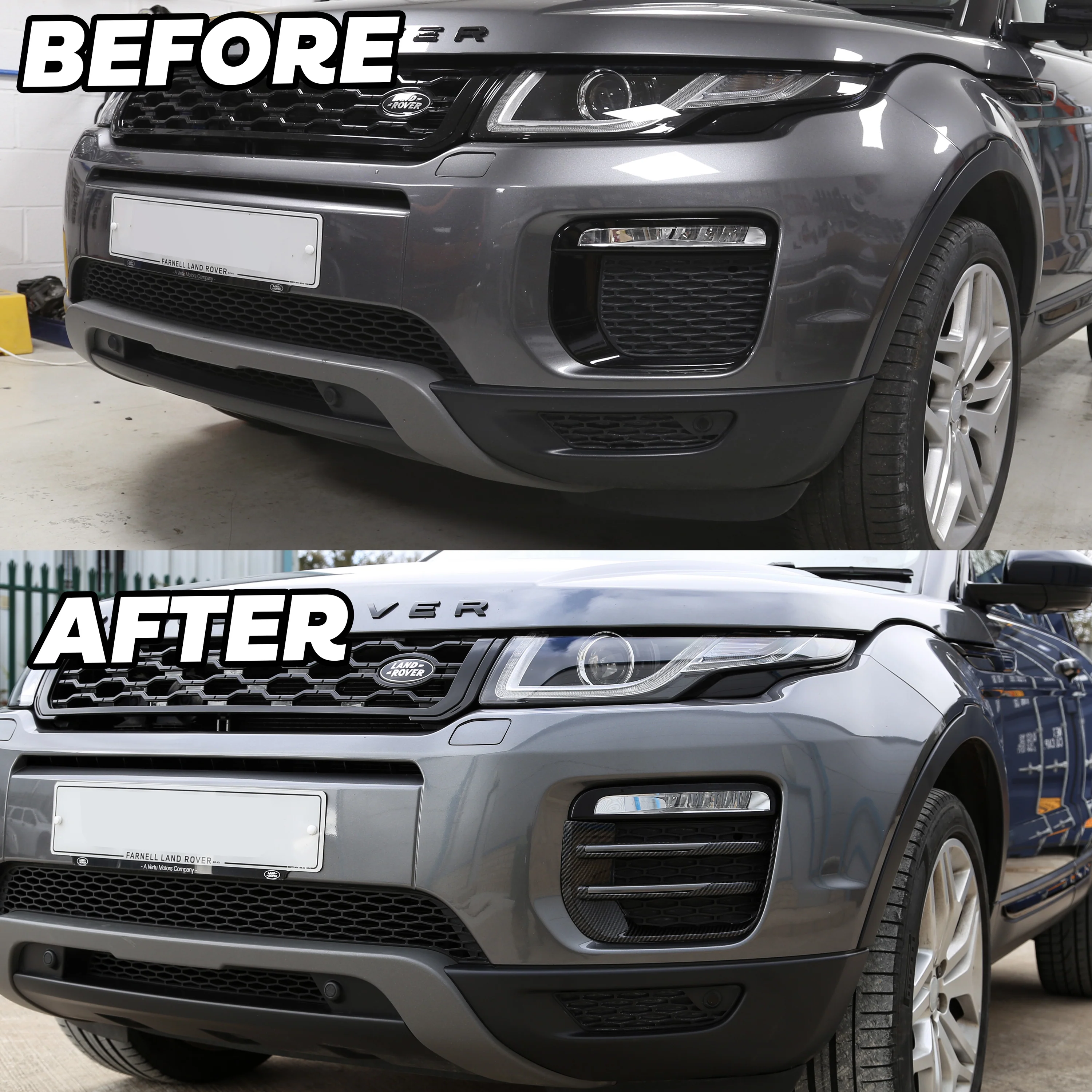 Carbon Fibre Effect Front fog Surrounds wih Carbon Fibre Effect Inserts for Range Rover Evoque SE & HSE (2016-19) - Image 9