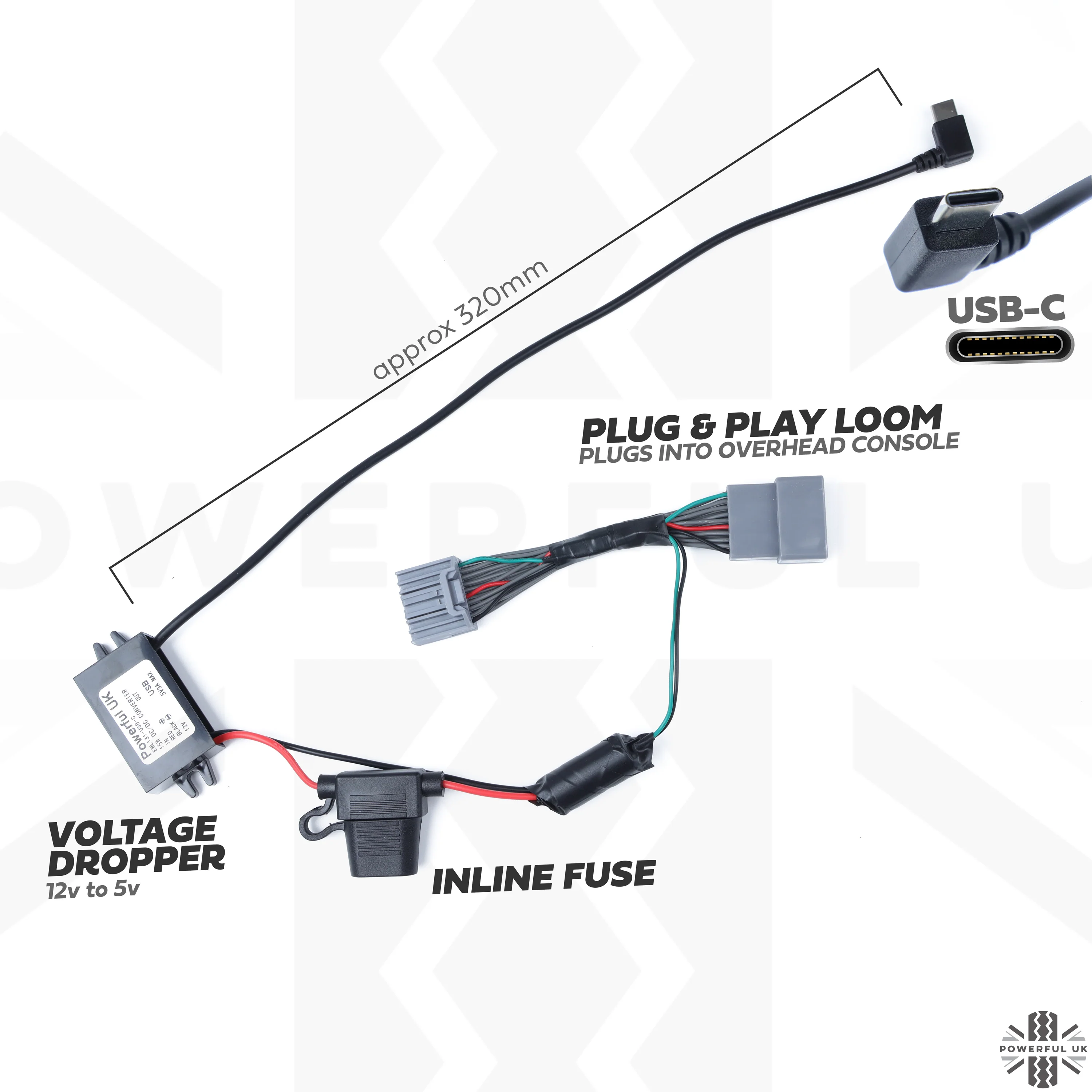 Dash Cam Wiring Kit for Range Rover Evoque with LATE overhead console (2014+) - USB-C - Image 4