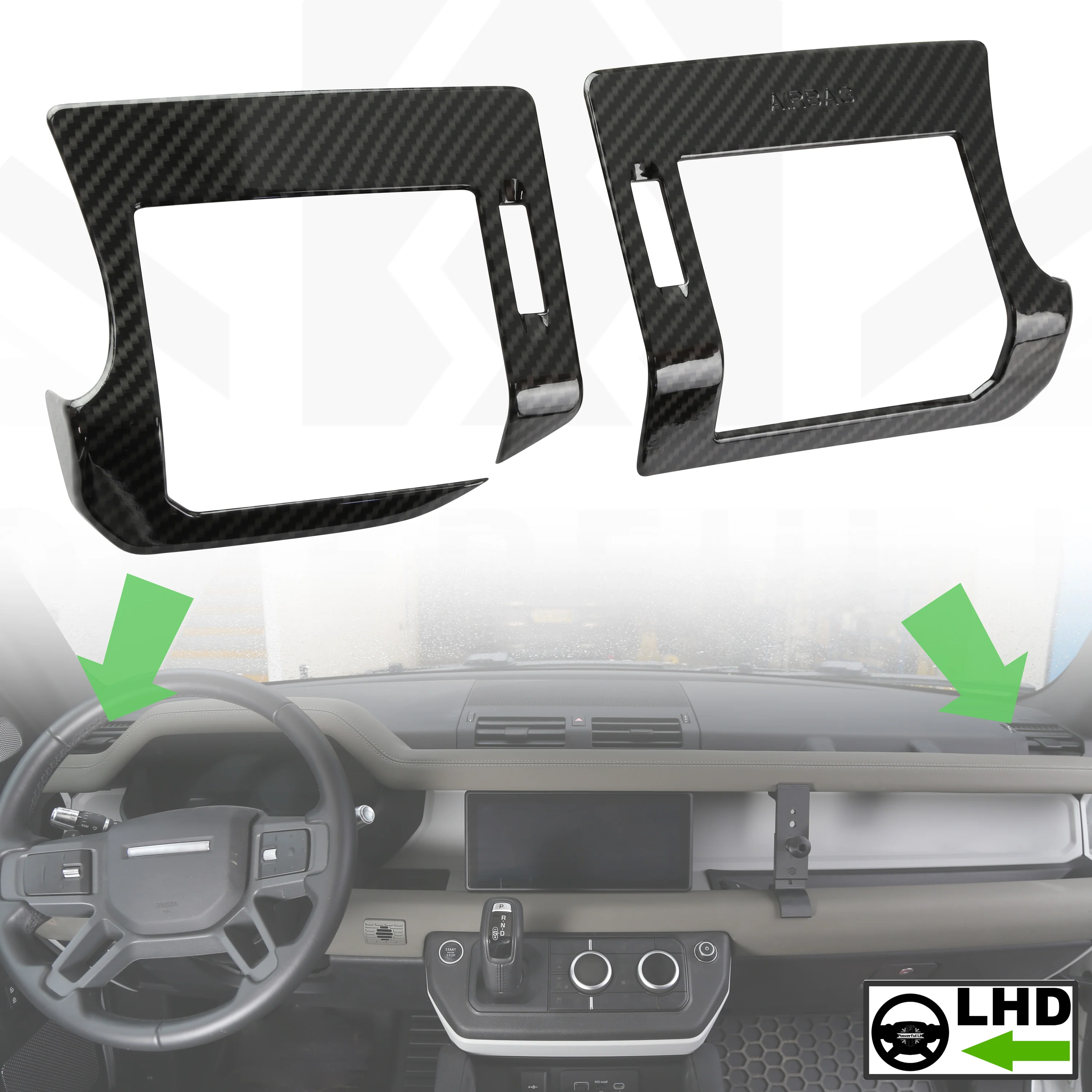 Dash End Air Vent Covers - Carbon Fibre Effect - for Land Rover Defender L663 - LHD