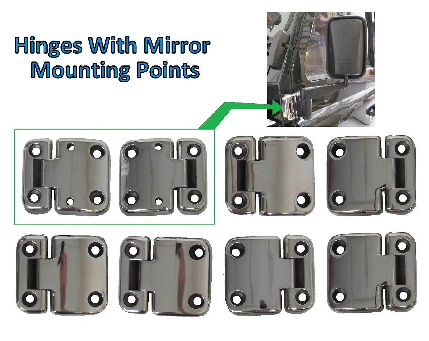 Door Hinge Kit - Polished Stainless Steel - 4 Door - for Land Rover Defender - Image 3