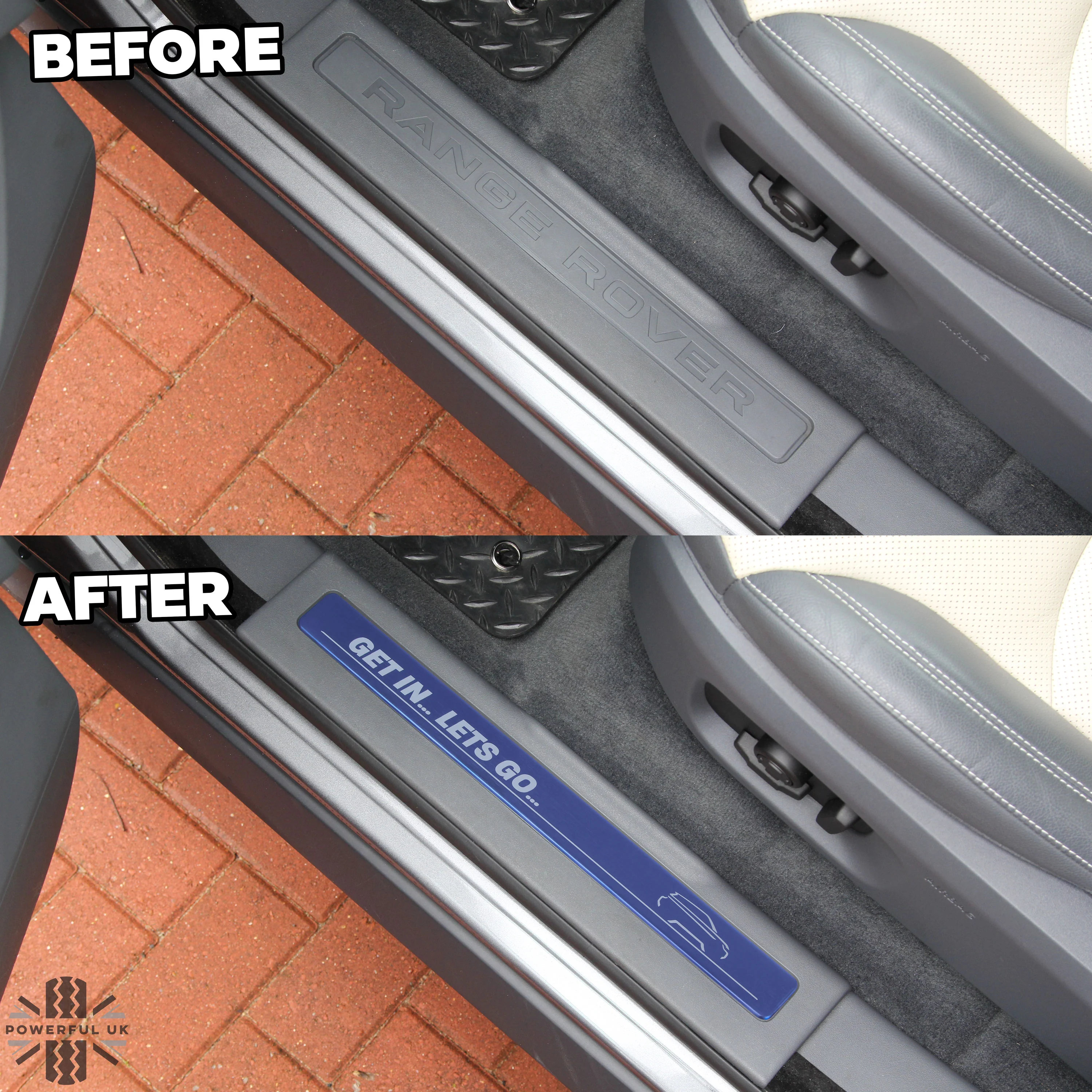 Door Scuff Plate Insert Set - Blue + 'Lets Go' for Range Rover Evoque - Image 3