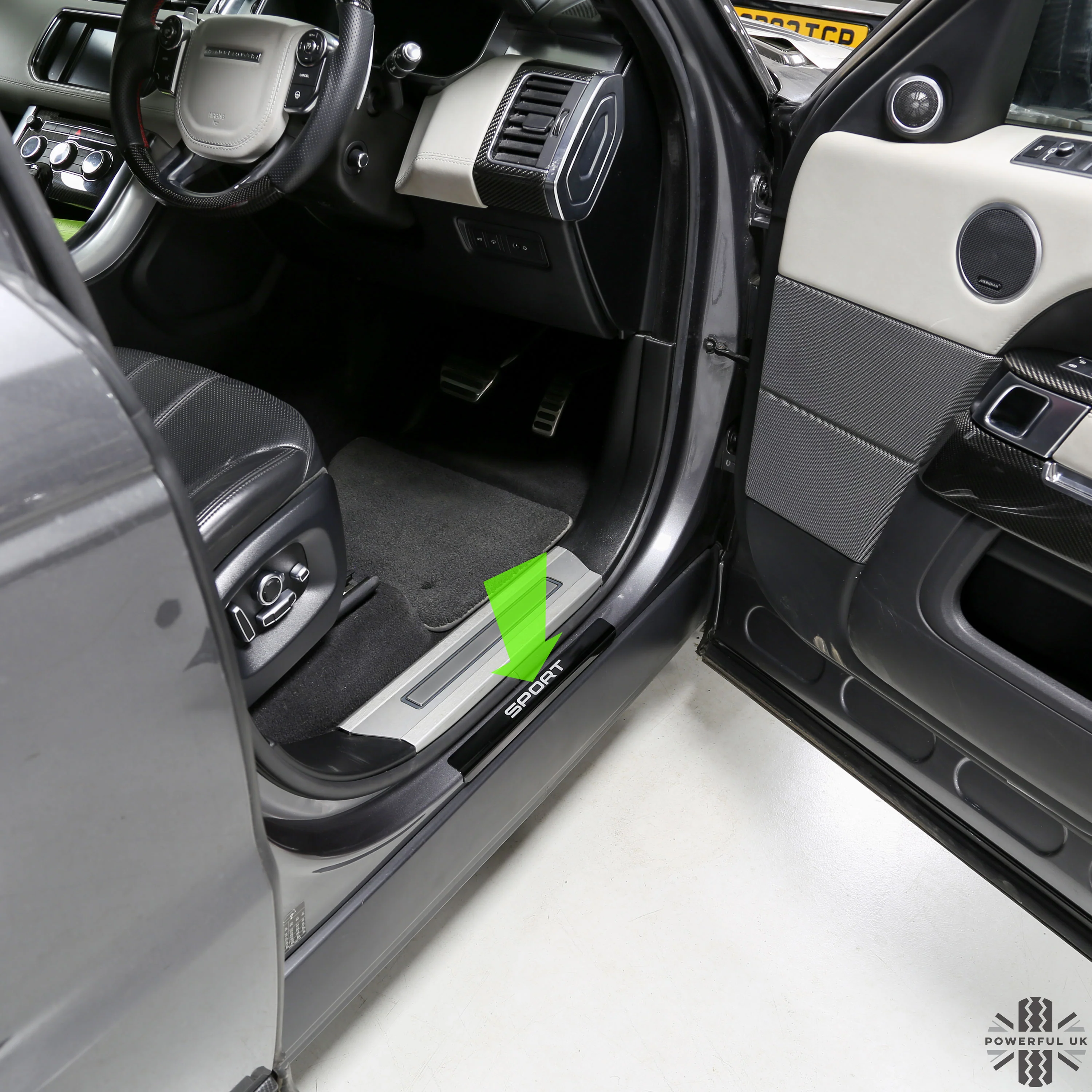 Door Sill Covers in Black with Silver Sport Logo for Range Rover Sport L494 - Image 2