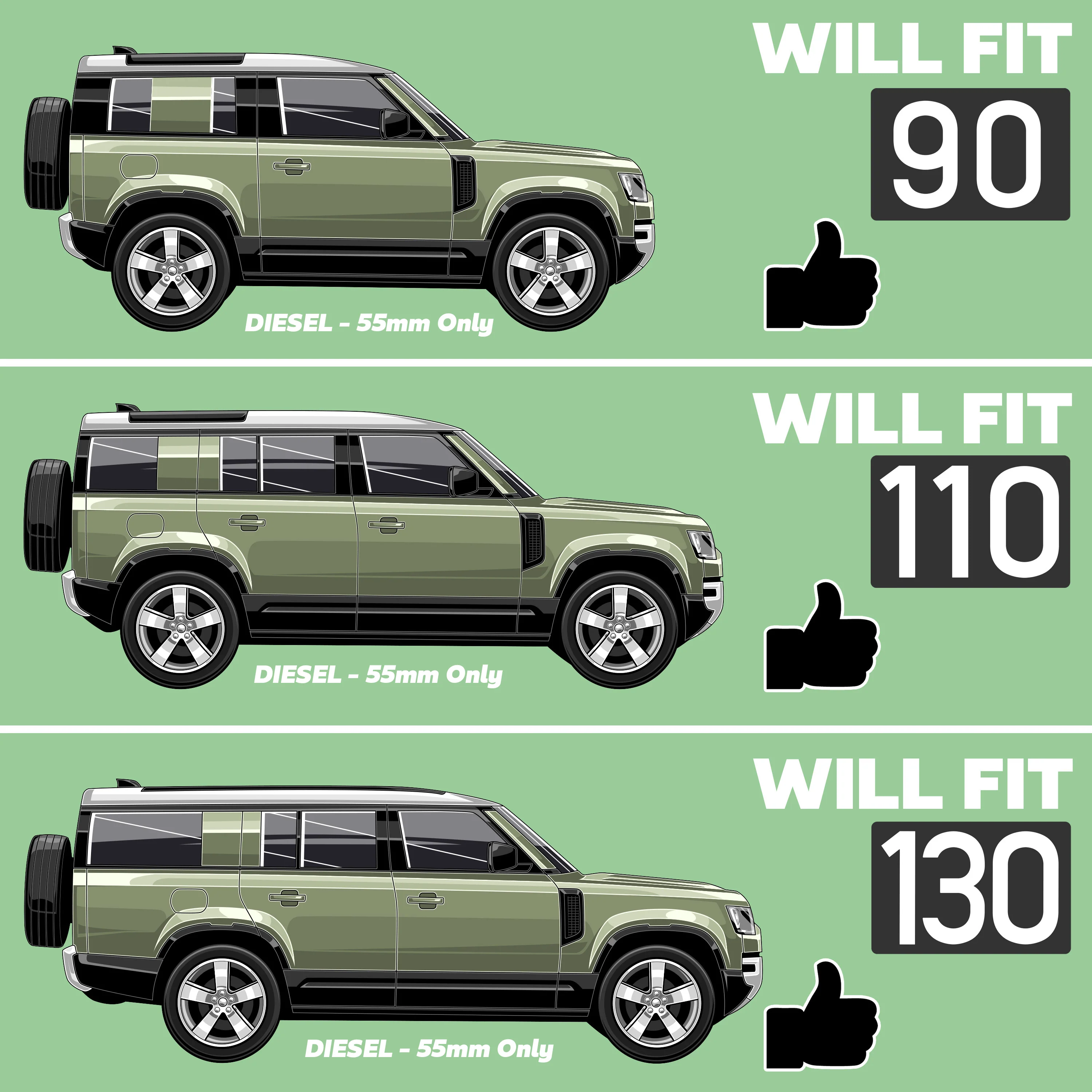 Exhaust Tips for Land Rover Defender L663 (for 55mm exhaust) - Technical Black (for DIESEL) - Image 5