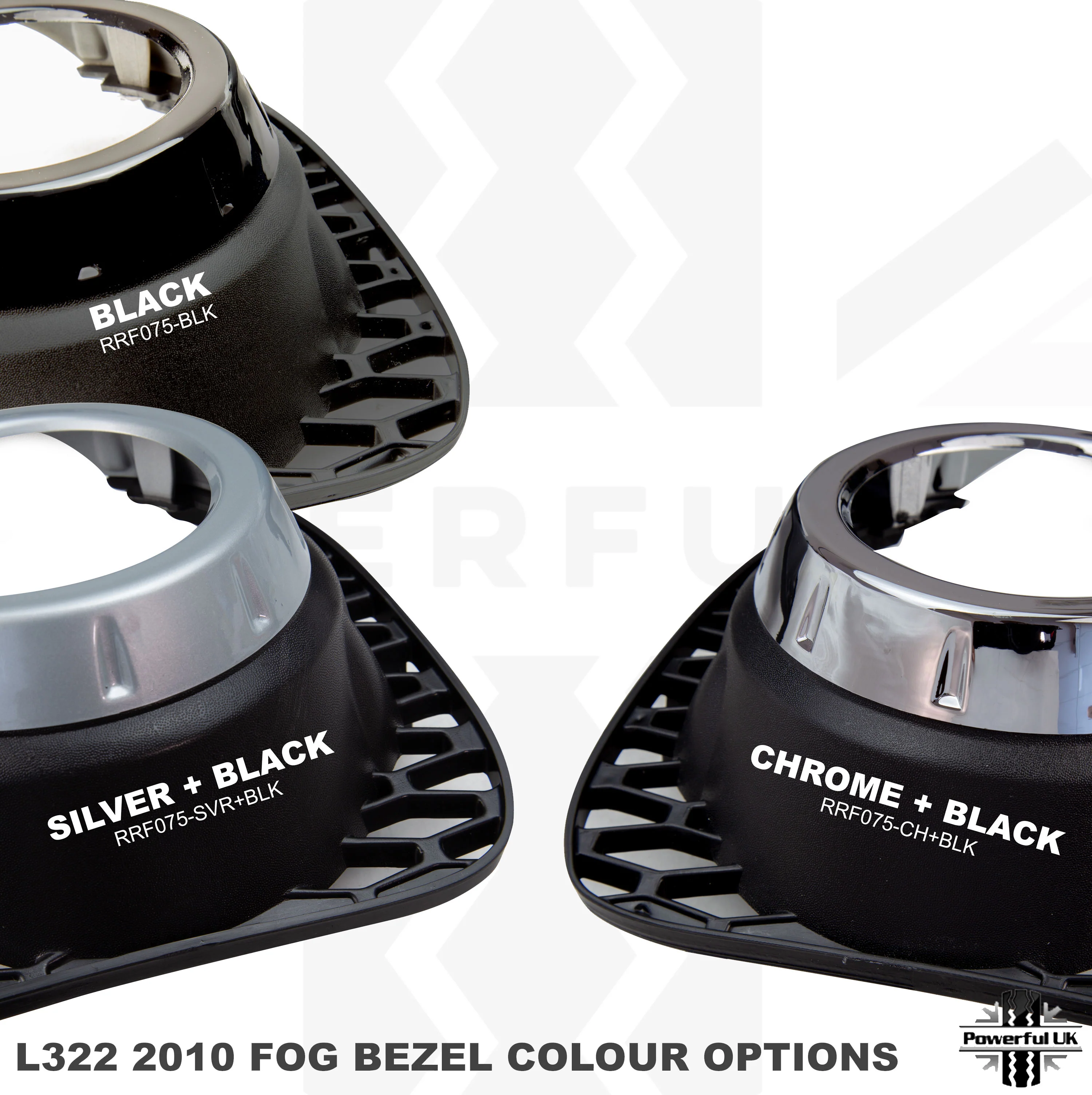 Front Bumper Fog Lamp Surrounds for Range Rover L322 2010 - Silver & Black - Image 6