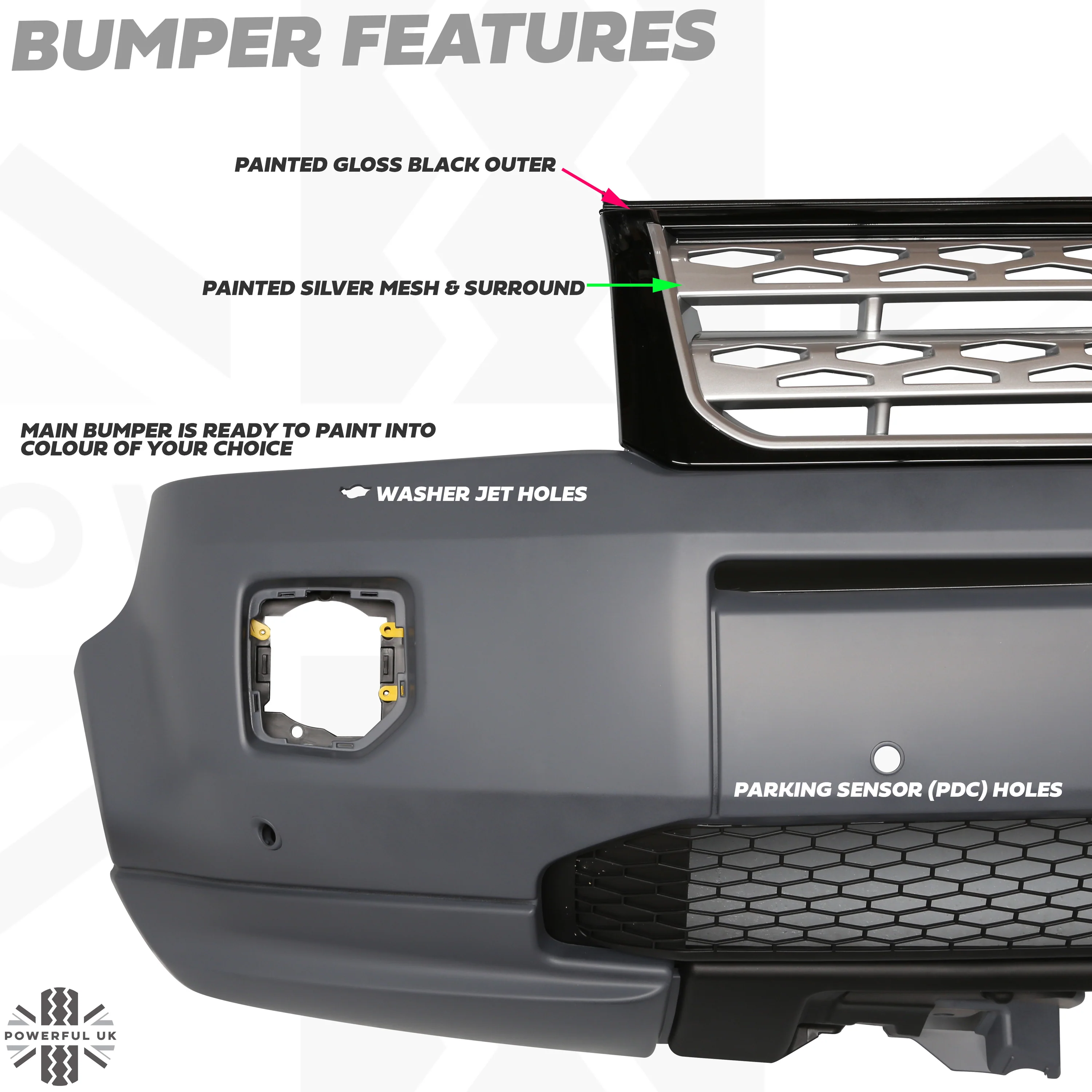 Front Bumper & Grille 2012 Facelift Style - Silver grille - for Land Rover Freelander 2 - Image 5