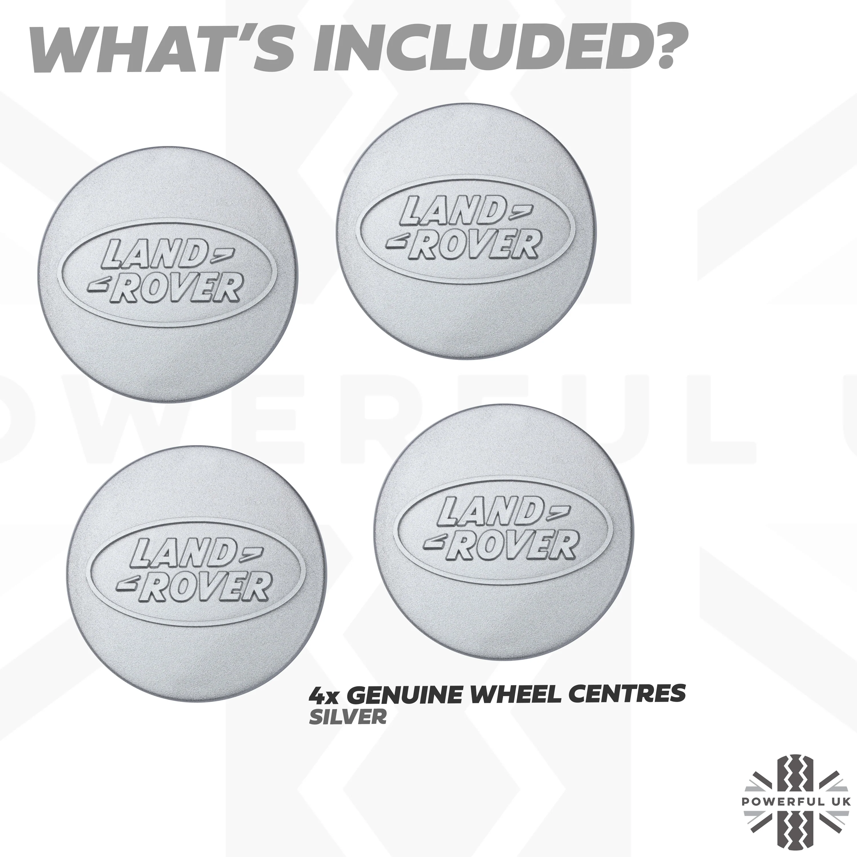 Genuine 4x Alloy Wheel Centre Caps (EARLY/LARGE type) for Land Rover Classic Defender - Silver - Image 2