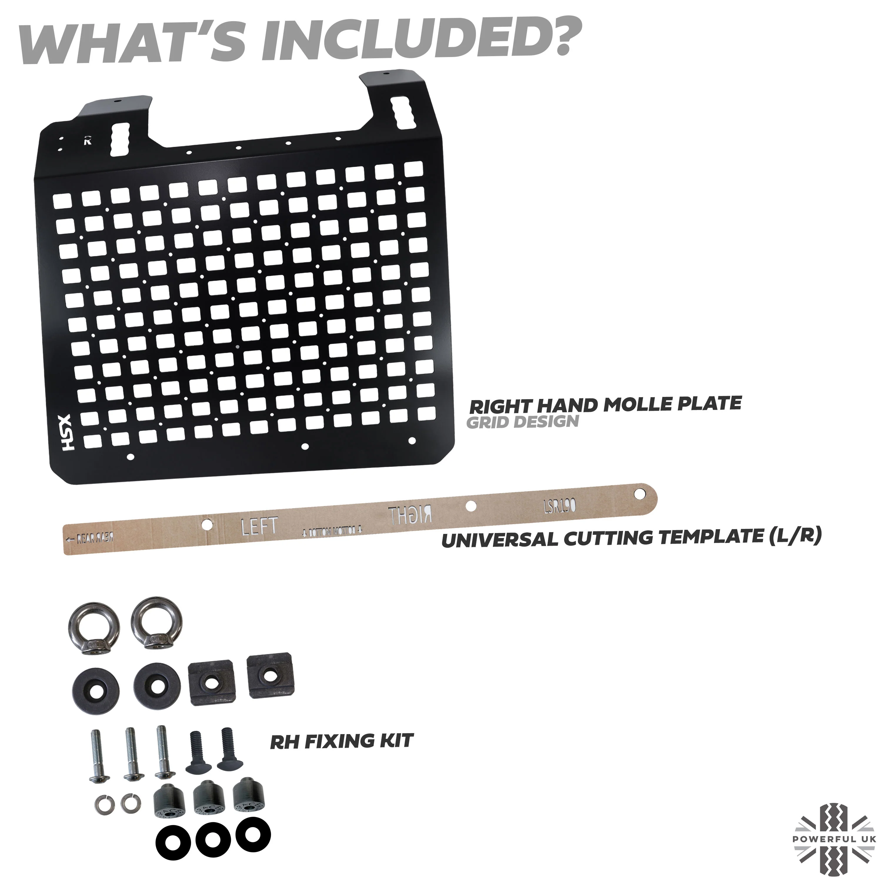 Molle Plate Kit - Black - Grid Design - RH - for Land Rover Defender L663 (90 Model) - Image 3