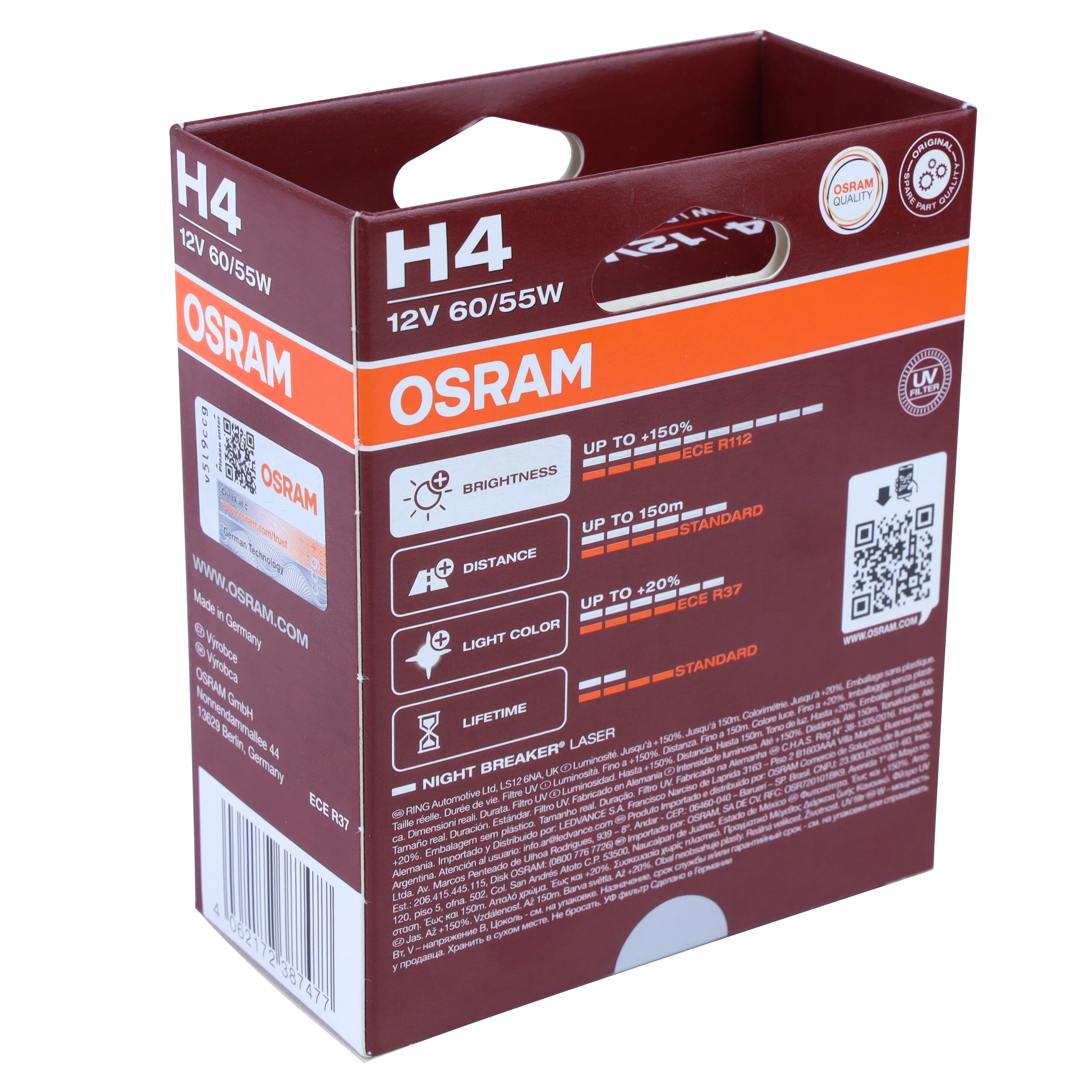 OSRAM H4 high Power " Night Breaker LASER" Bulbs (Pair) for Land Rover Defender - Image 4