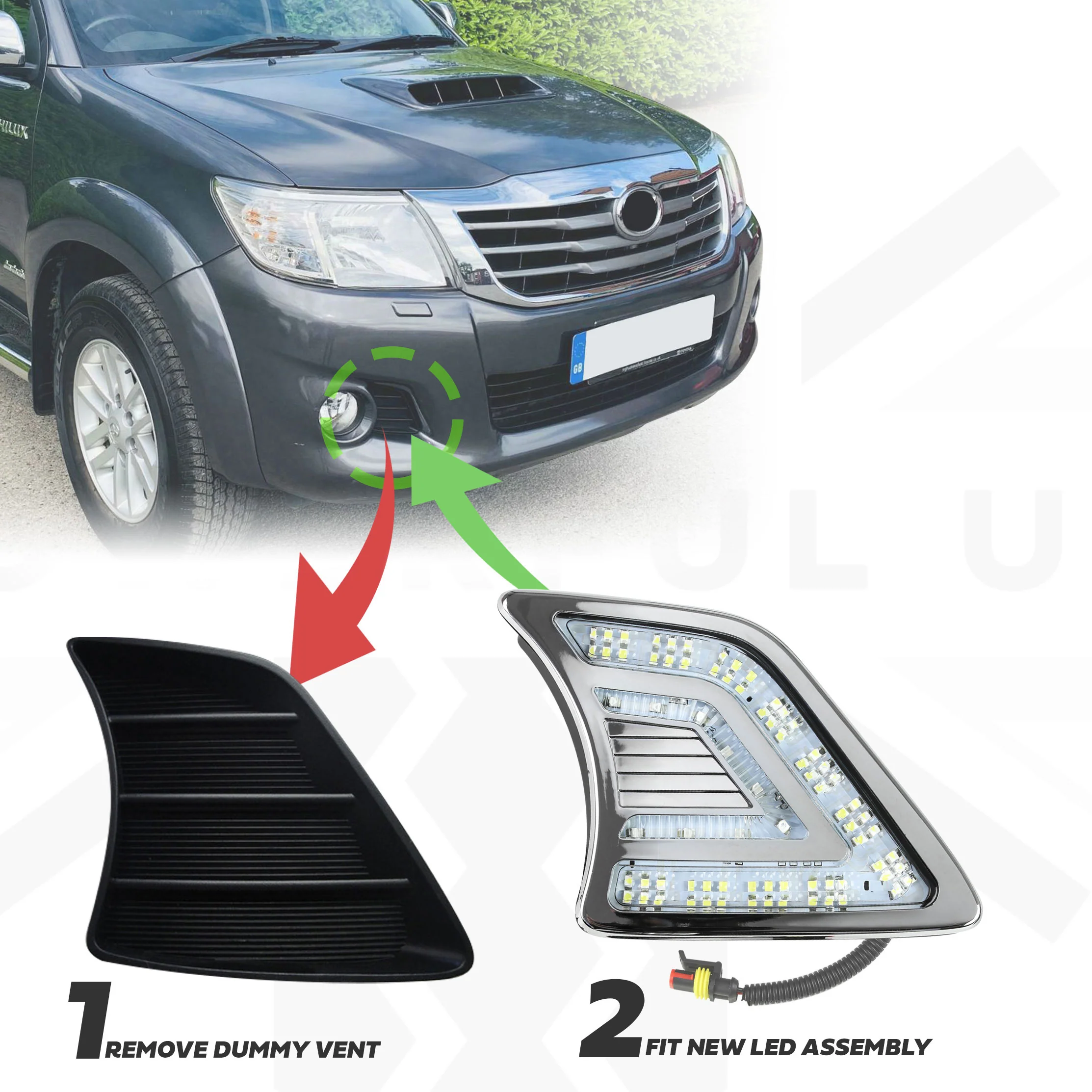 Toyota Hilux Mk7 (2011-15) Front Bumper Vent LED Light Kit - Image 4
