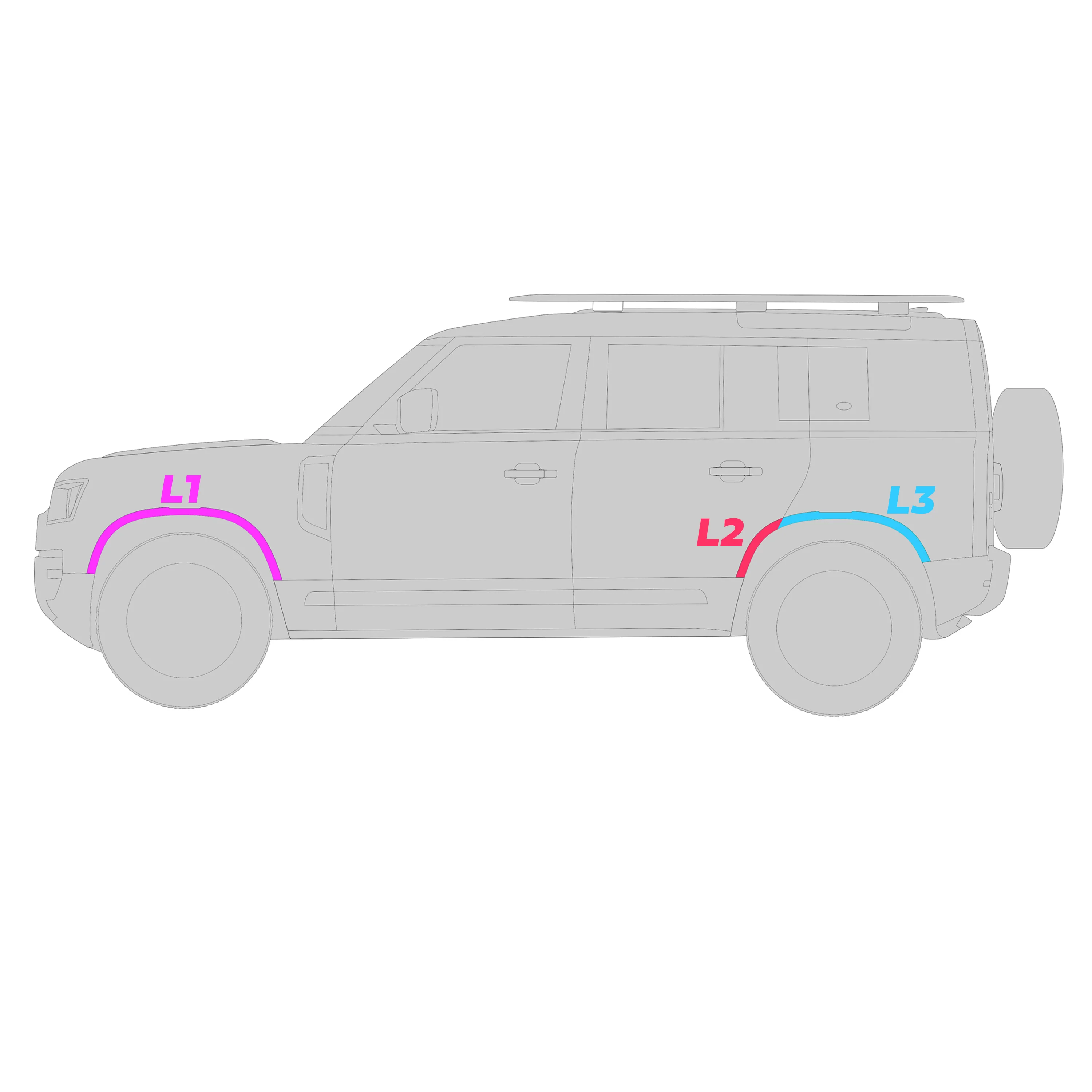 Wheel Arch Section - Standard Width - Rear Left (L2) for Land Rover Defender L663(110 & 130) - Gloss Black - Image 6
