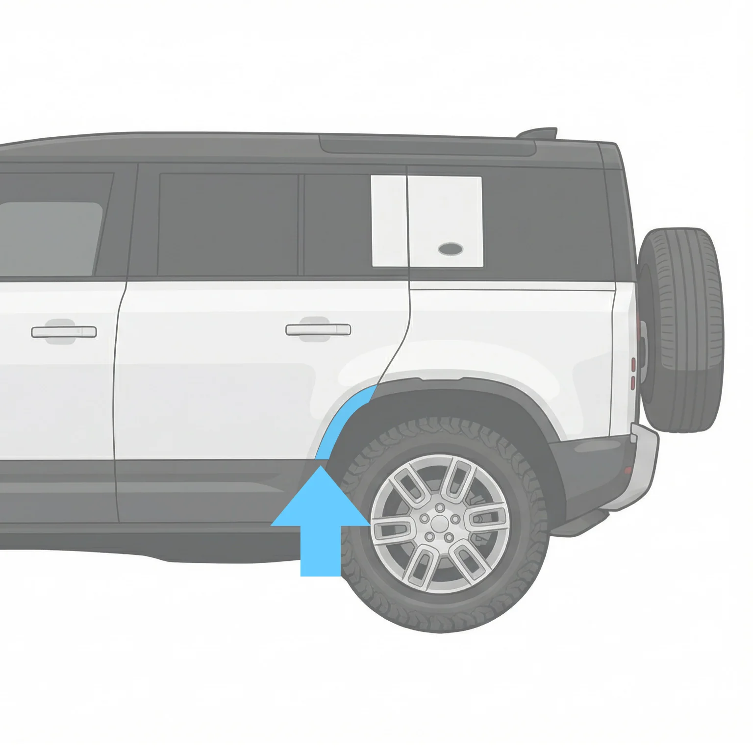 Wheel Arch Section - Standard Width - Rear Left (L2) for Land Rover Defender L663(110 & 130) - Textured Black - Image 3