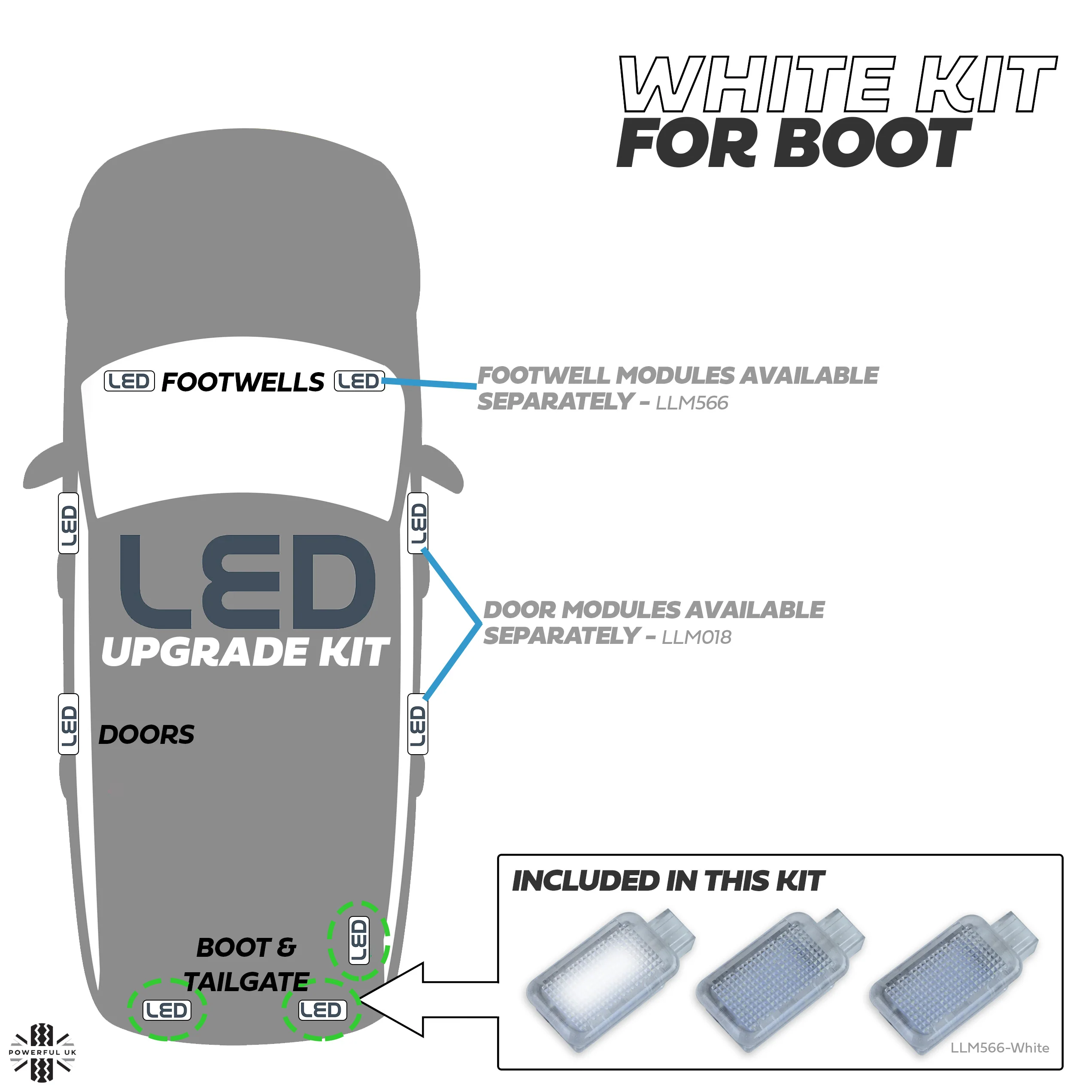 WHITE LED interior boot lamp upgrade for Range Rover L405 (3pc) - Image 2