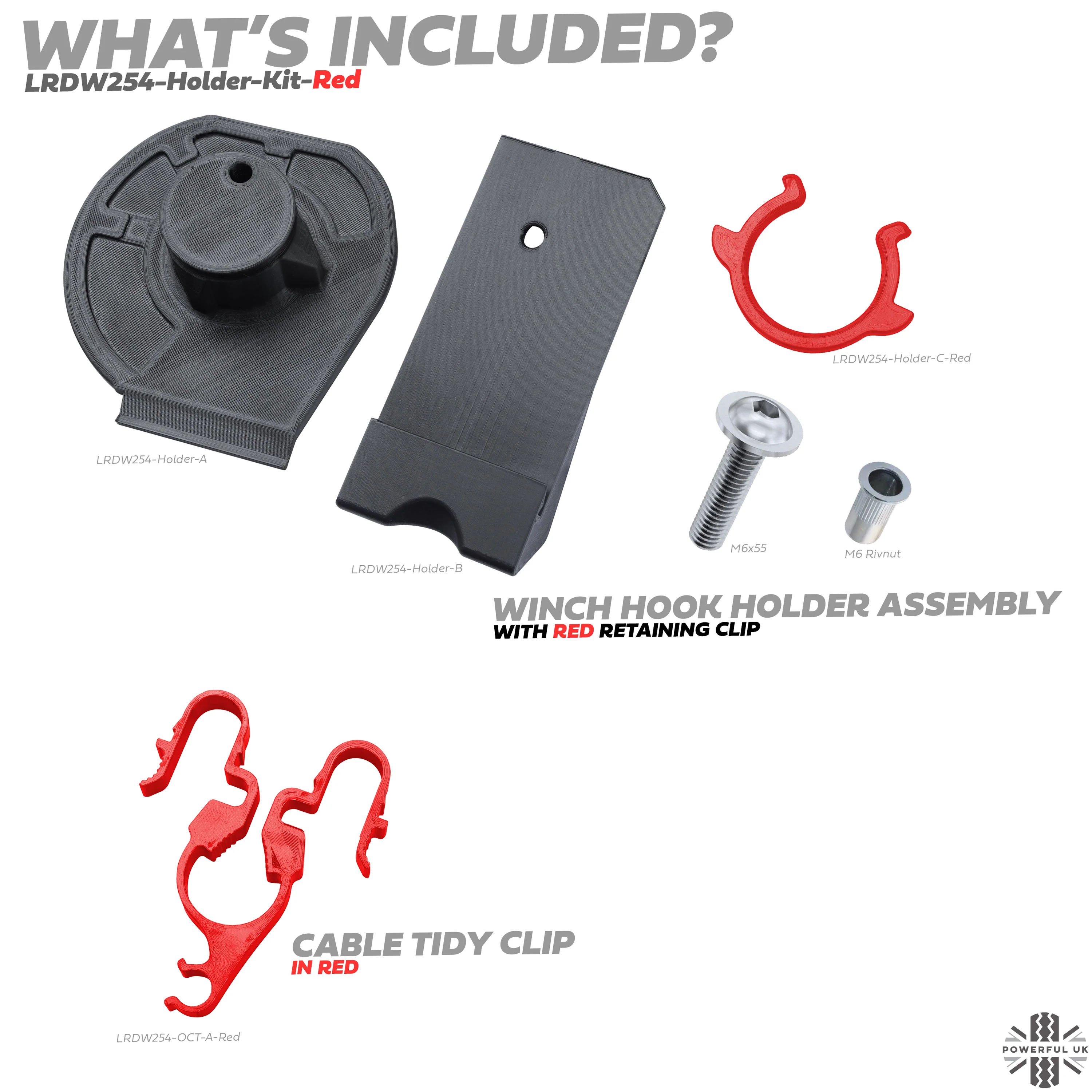 Winch Holder & Cable Tidy Kit for Land Rover Defender L663 - with Red clips - Image 3