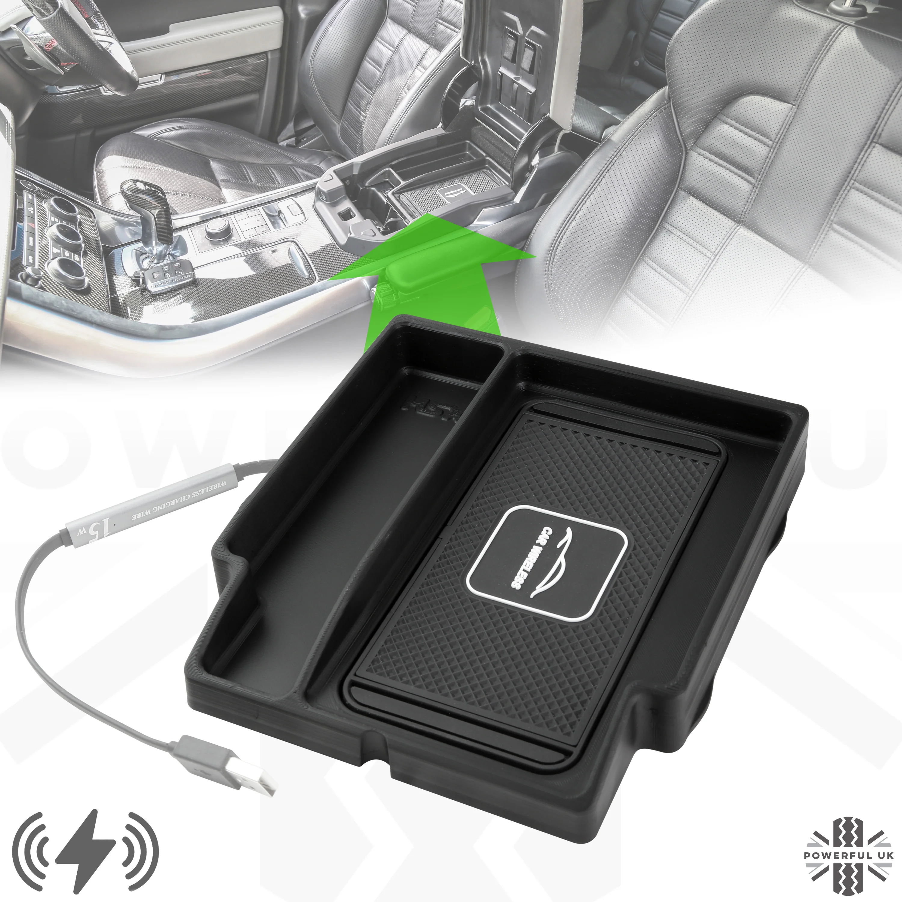 Wireless phone charging tray for Range Rover Sport L494 2014-17 (for vehicles with NO fridge)